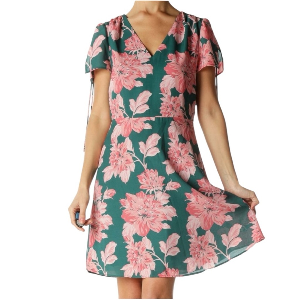 J. Crew Mercantile Floral Printed Tie Shoulder Mini Dress Green Pink Size 8